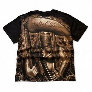Dyse One Men's Graphic Bandana Cowgirl T-Shirt - Black/Brown all over Print XL
